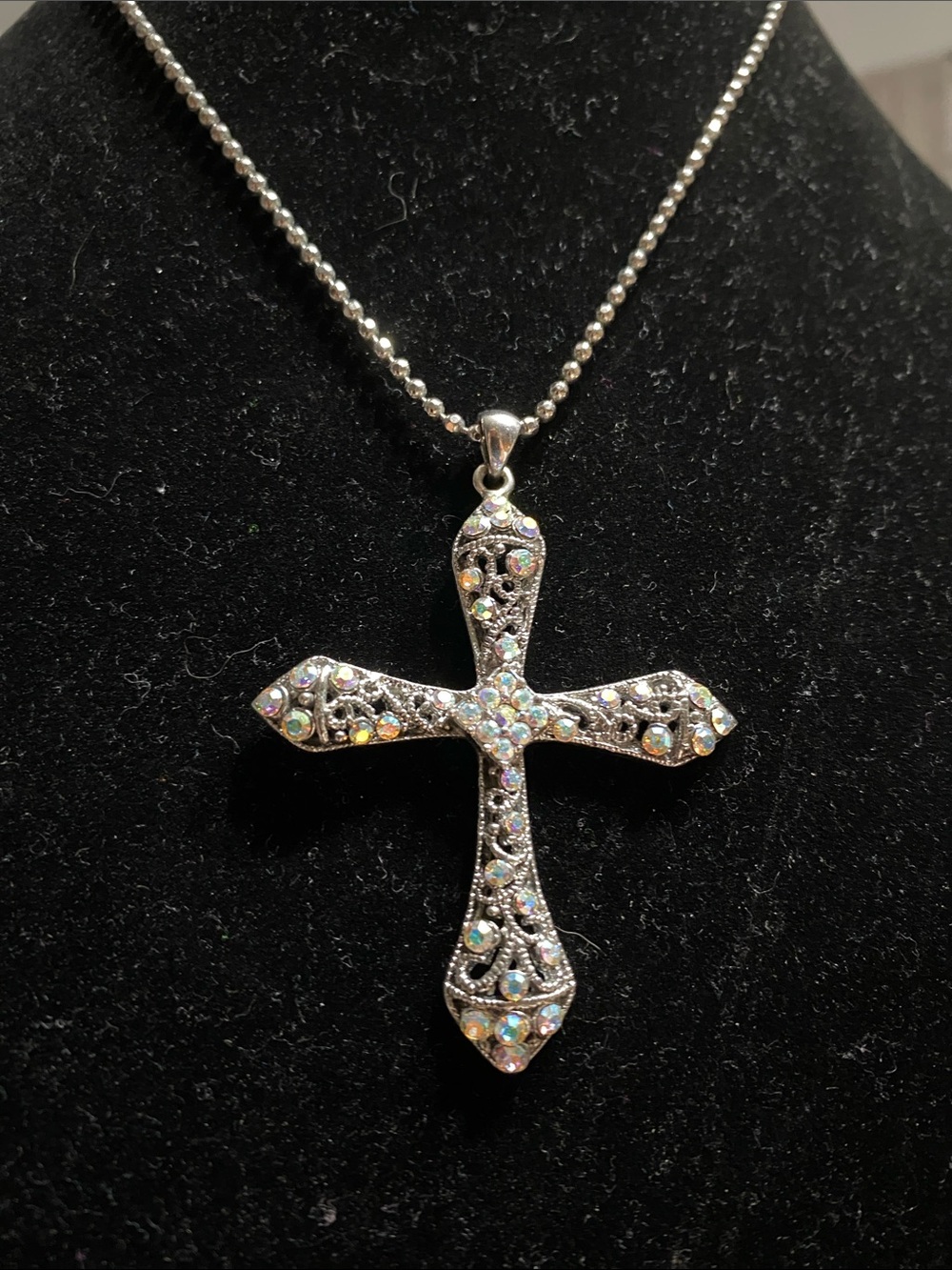 Premier Designs Silver-Tone Cross Necklace with Aurora Crystal Accents